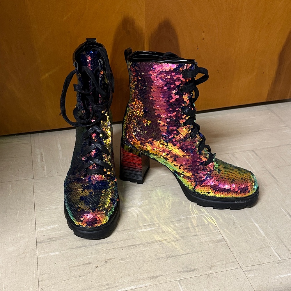 Vibrant Sequin Lace-Up Boots